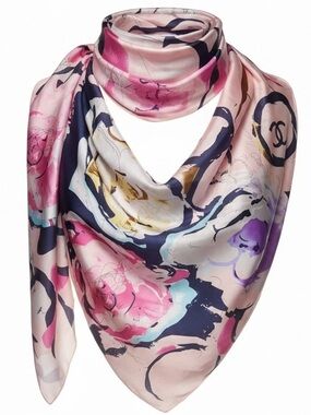 Chanel Silk Scarf Blush Pink Floral CC Logo Luxury Wrap Shawl NWT